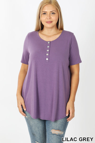 4267 1/4S Henley Shell Button TOP in LILAC GREY JV-KO