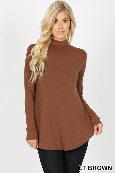 5660 4/4S Mock Neck Round Hem TOP in LT BROWN JV-KO