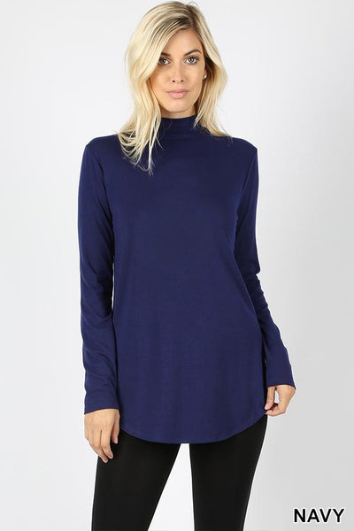 5661 4/4S Mock Neck Round Hem TOP in NAVY JV-KO