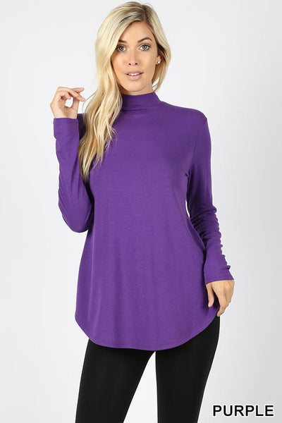 5662 4/4S Mock Neck Round Hem TOP in PURPLE JV-KO