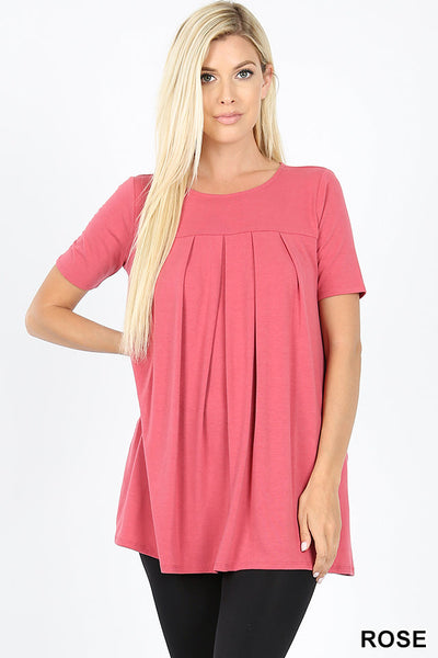 4247 1/4S R Neck Pleated TOP w PKTS in ROSE JV-KO