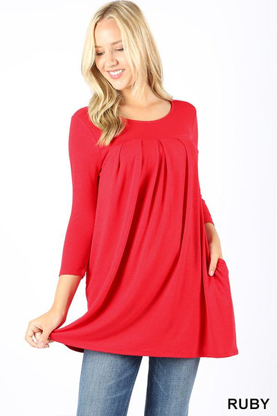 5624 3/4S R Neck Pleated TOP w PKTS in RUBY JV-KO
