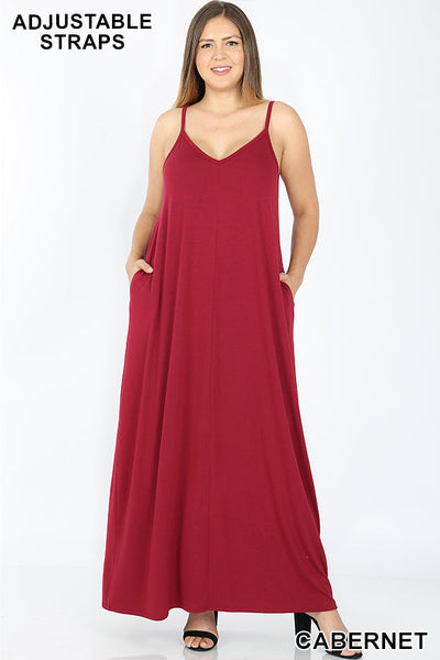 1552 0/0S VNeck ADJ Maxi Dress w PKTS in CABERNET JV-T92A