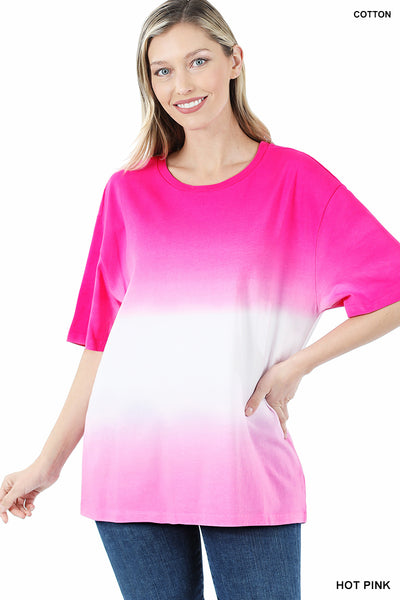 4229 1/4S Tie Dye Dip PREM TOP in HOT PINK