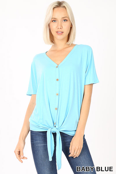 4334 1/4S Tie Front Button TOP in BABY BLUE