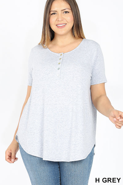 4443 1/4S Henley Shell Button TOP in H GREY