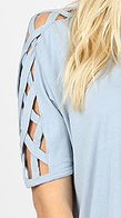 4549 1/4S Criss Cross Shoulder HiLo Hem TOP in ASH BLUE