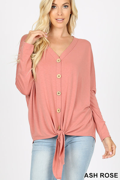 5219 4/4S Tie Front Button TOP in ASH ROSE JV-B47C