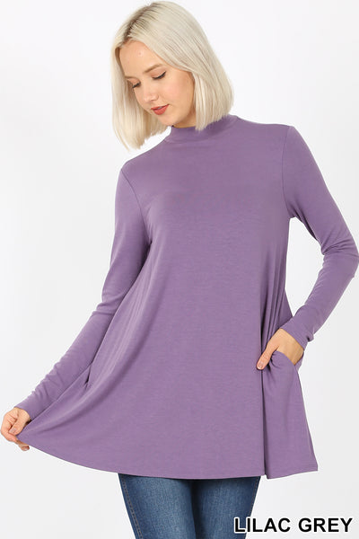 5248 4/4S Mock Neck w PKTS TOP in LILAC GREY