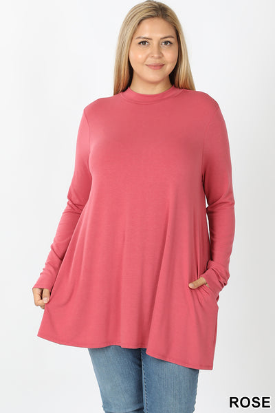 5260 4/4S Mock Neck w PKTS TOP in ROSE