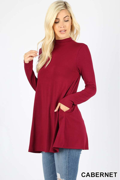 5261 4/4S Mock Neck w PKTS TOP in CABERNET