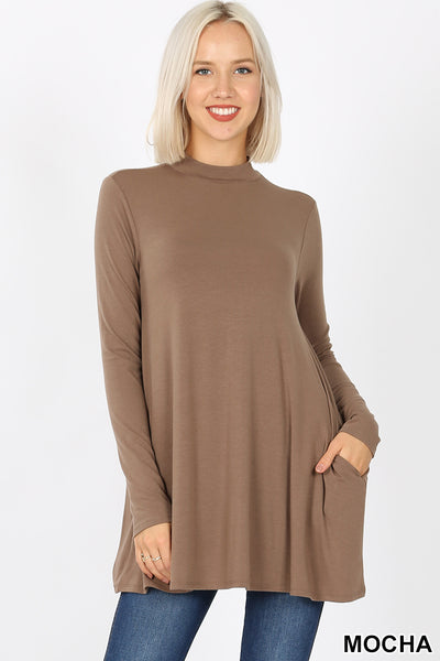 5264 4/4S Mock Neck w PKTS TOP in MOCHA