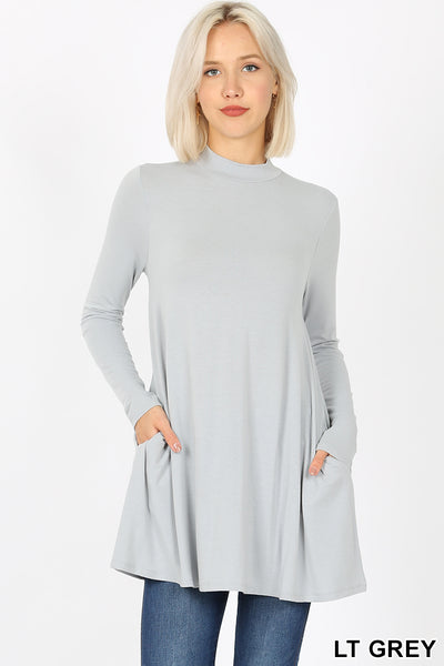 5266 4/4S Mock Neck w PKTS TOP in LT GREY