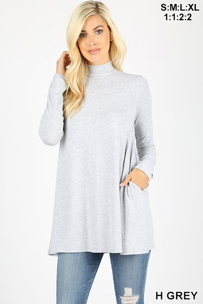 5269 4/4S Mock Neck w PKTS TOP in H GREY