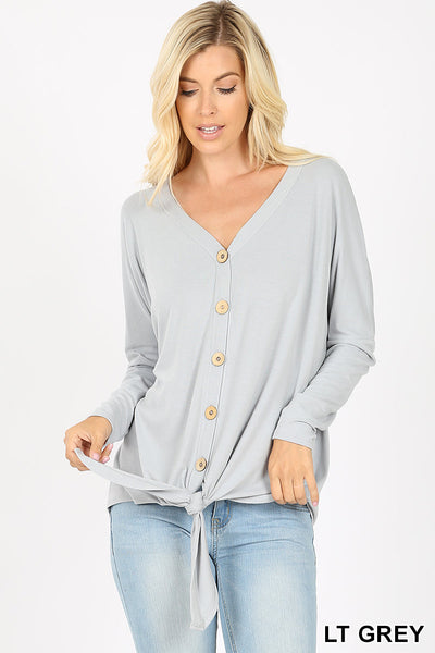 5338 4/4S Tie Front Button TOP in LT GREY JV-N63B