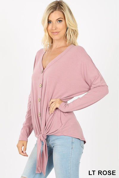 5339 4/4S Tie Front Button TOP in ROSE JV-N68C