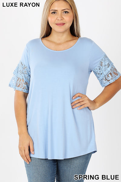 4068 1/4S Double Ruffle Lace Sleeve TOP in SPRING BLUE