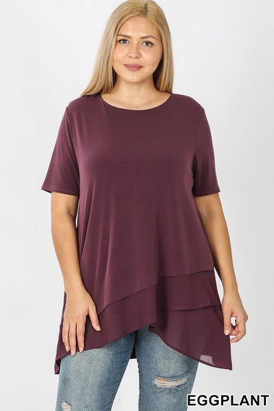 4286 1/4S Overlap Chiffon TOP in EGGPLANT JV-D27A