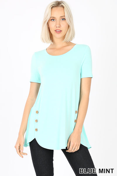 4886 1/4S Dolphin Hem w/ Side Buttons TOP in BLUE MINT