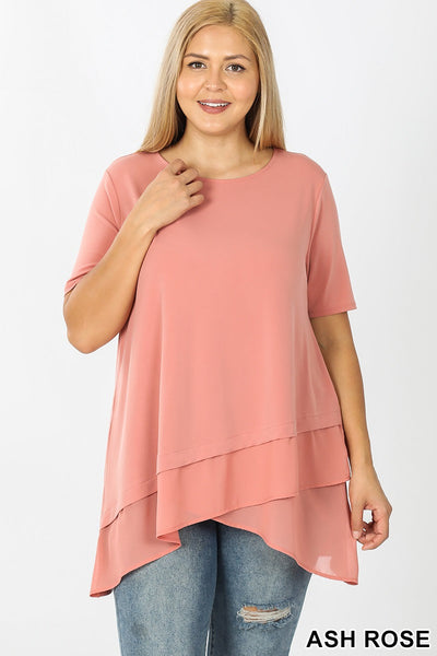 4284 1/4S Overlap Chiffon TOP in ASH ROSE JV-M23B