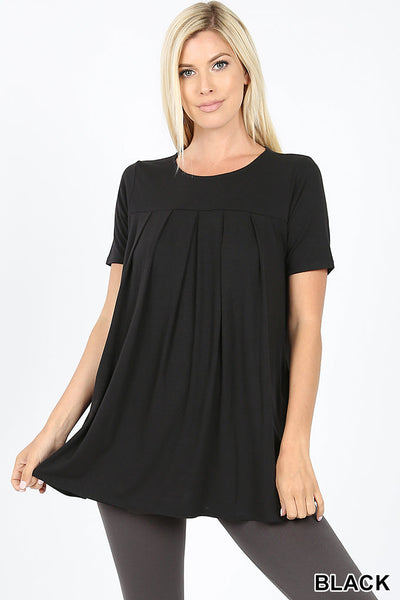 4242 1/4S R Neck Pleated TOP w PKTS in BLACK JV-KO