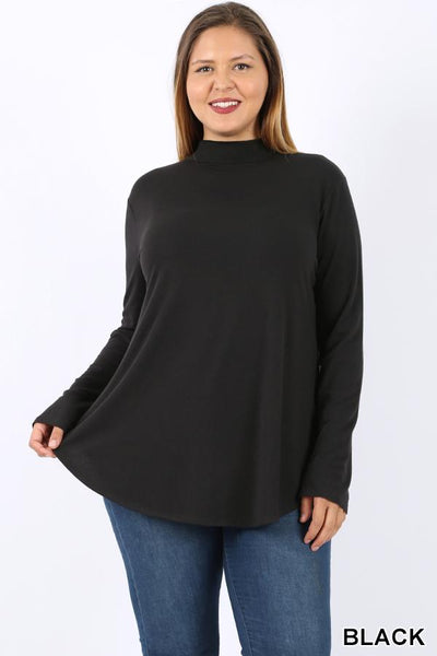 5653 4/4S Mock Neck Round Hem TOP in BLACK JV-C43C