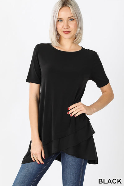 4282 1/4S Overlap Chiffon TOP in BLACK JV-N137A