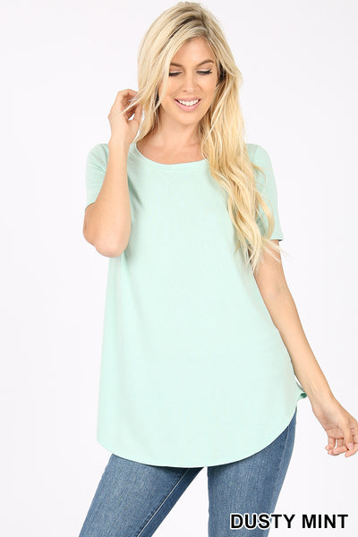 4864 1/4S Round Neck & Hem TOP in DUSTY MINT