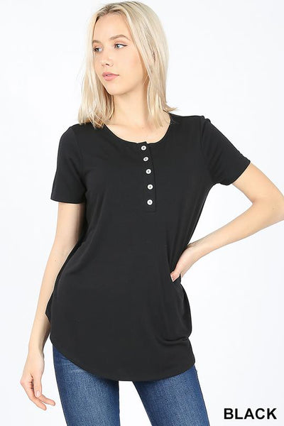4531 1/4S Henley Shell Button TOP in BLACK