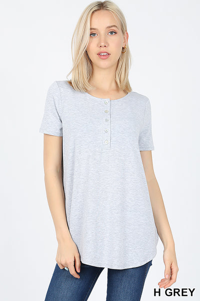 4533 1/4S Henley Shell Button TOP in HEATHER GREY