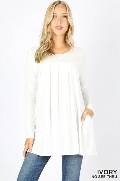 5272 4/4S R Neck Pleated TOP in IVORY