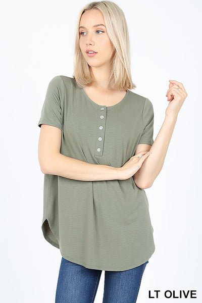 4535 1/4S Henley Shell Button TOP in LT OLIVE