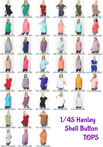 $4 OFF 💜 1/4S Henley Shell Button TOPS 💜 ONLY $24