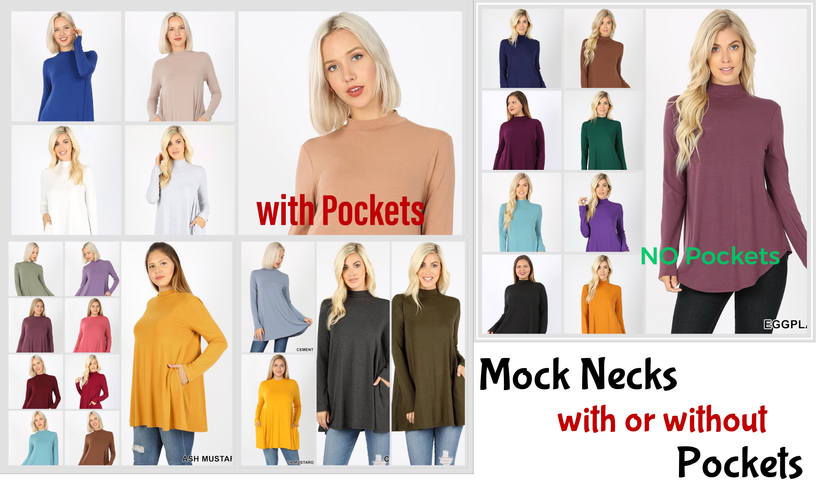 $7 OFF 💜 LIMITED 4/4 Mock Neck TOPS with or without Pockets 💜 SALE $21
