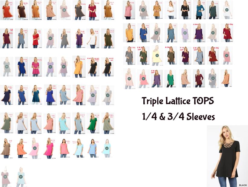 $9 OFF 💜 FINAL Stock of our 1/4 &amp; 3/4 Sleeve Triple Lattice TOPS 💜