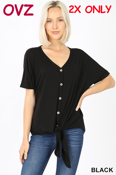 11046 1/4S Tie Front Button TOP in BLACK JV-KO
