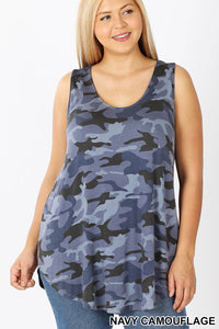 11051 0/0S Round Neck & Hem TOP in NAVY CAMO JV-T48A
