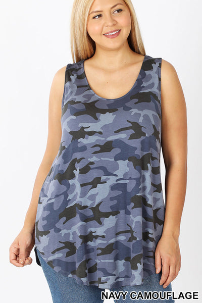 11051 0/0S Round Neck & Hem TOP in NAVY CAMO JV-T48A