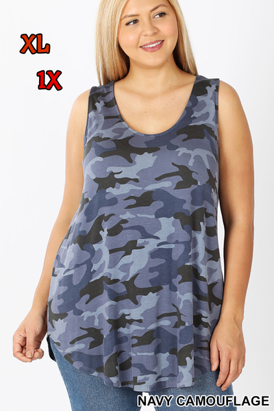 11051 0/0S Round Neck & Hem TOP in NAVY CAMO JV-T48A