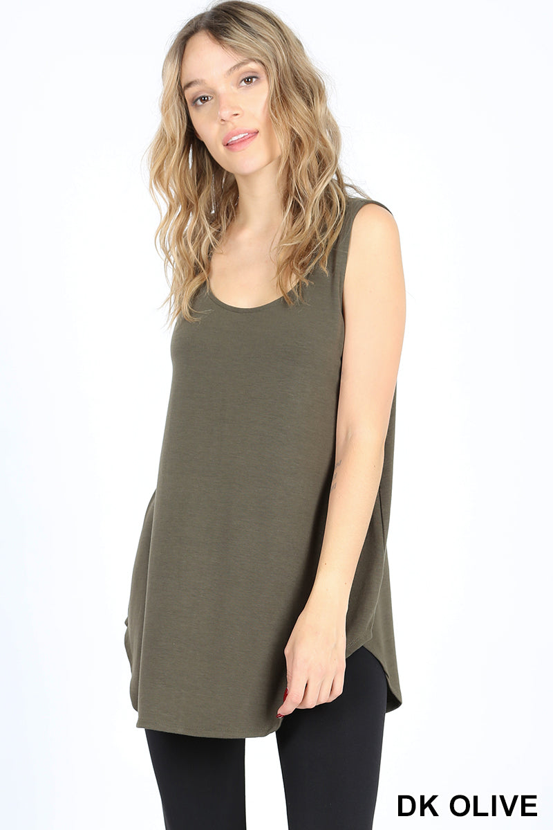 11075 0/0S Round Neck & Hem TOP in DK OLIVE JV-N106A
