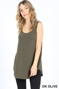 11075 0/0S Round Neck & Hem TOP in DK OLIVE JV-N106A