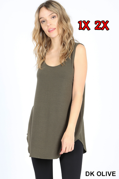 11075 0/0S Round Neck & Hem TOP in DK OLIVE JV-N106A