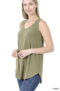 11076 0/0S Round Neck & Hem TOP in KHAKI JV-N117A