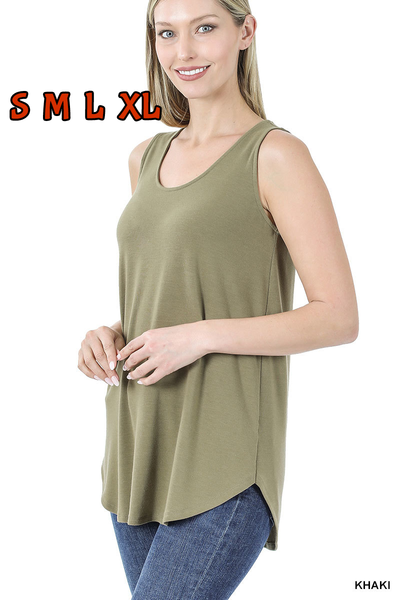 11076 0/0S Round Neck & Hem TOP in KHAKI JV-N117A