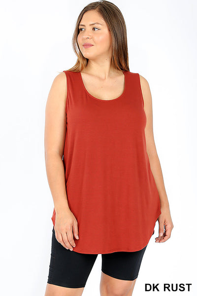11077 0/0S Round Neck & Hem TOP in DK RUST JV-N97B