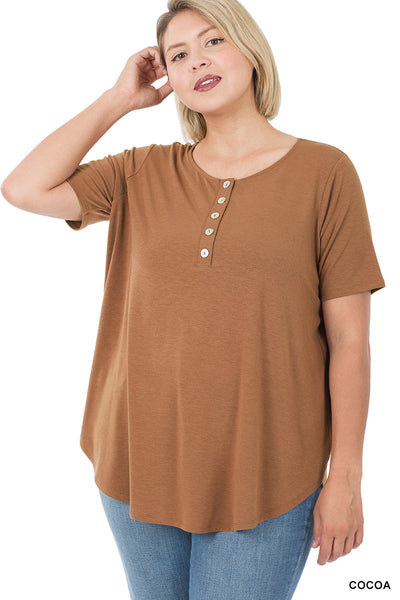 11091 1/4S Henley Shell Button TOP in COCOA JV-Q67C G