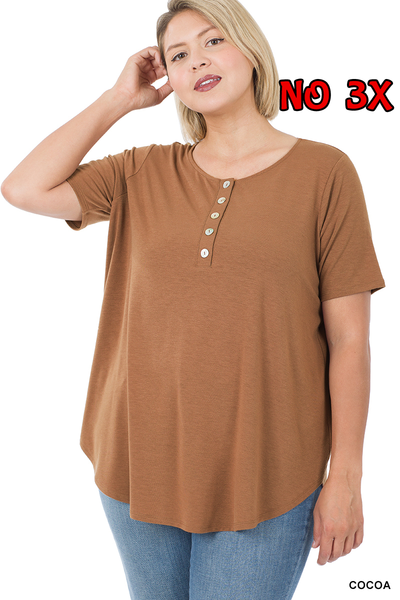 11091 1/4S Henley Shell Button TOP in COCOA JV-Q67C G