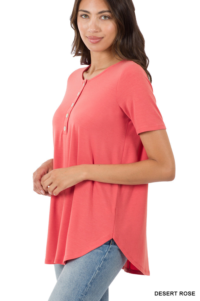 11092 1/4S Henley Shell Button TOP in DESERT ROSE JV-H17C
