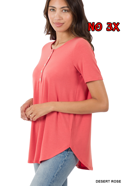 11092 1/4S Henley Shell Button TOP in DESERT ROSE JV-H17C