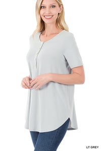 11093 1/4S Henley Shell Button TOP in LT GREY JV-HA57C G